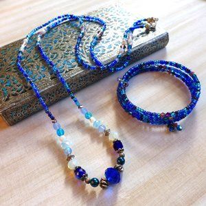 ⚜️SET Cobalt Beaded Necklace & Bracelet
